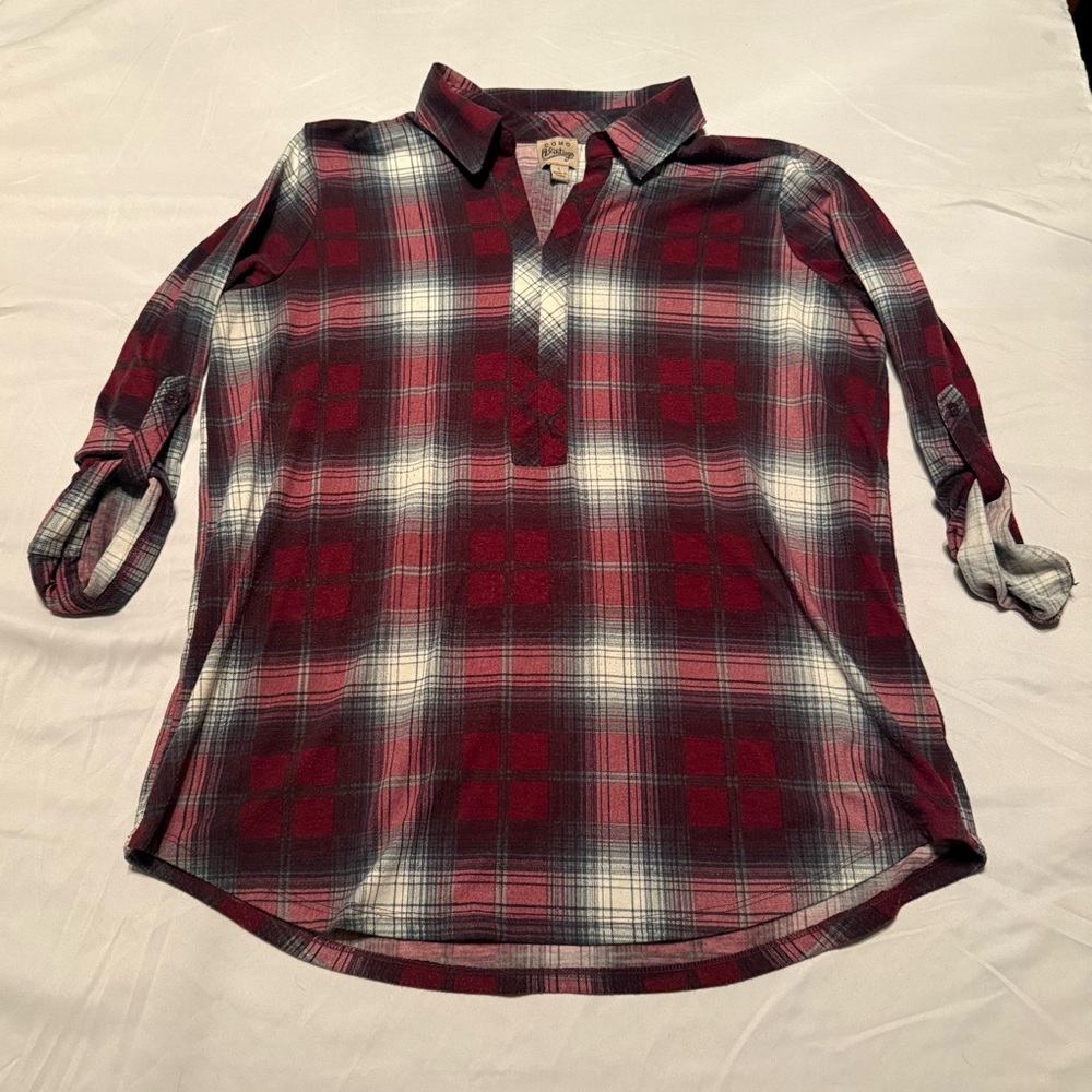 Como Vintage Burgundy and White Plaid Shirt